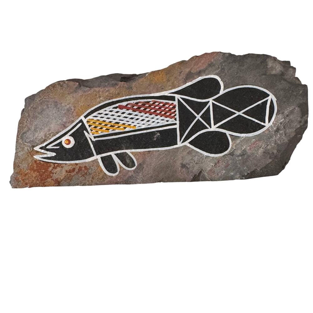 Barramundi Fish Stone Painting Australia Aboriginal Art J Spratt North Territory